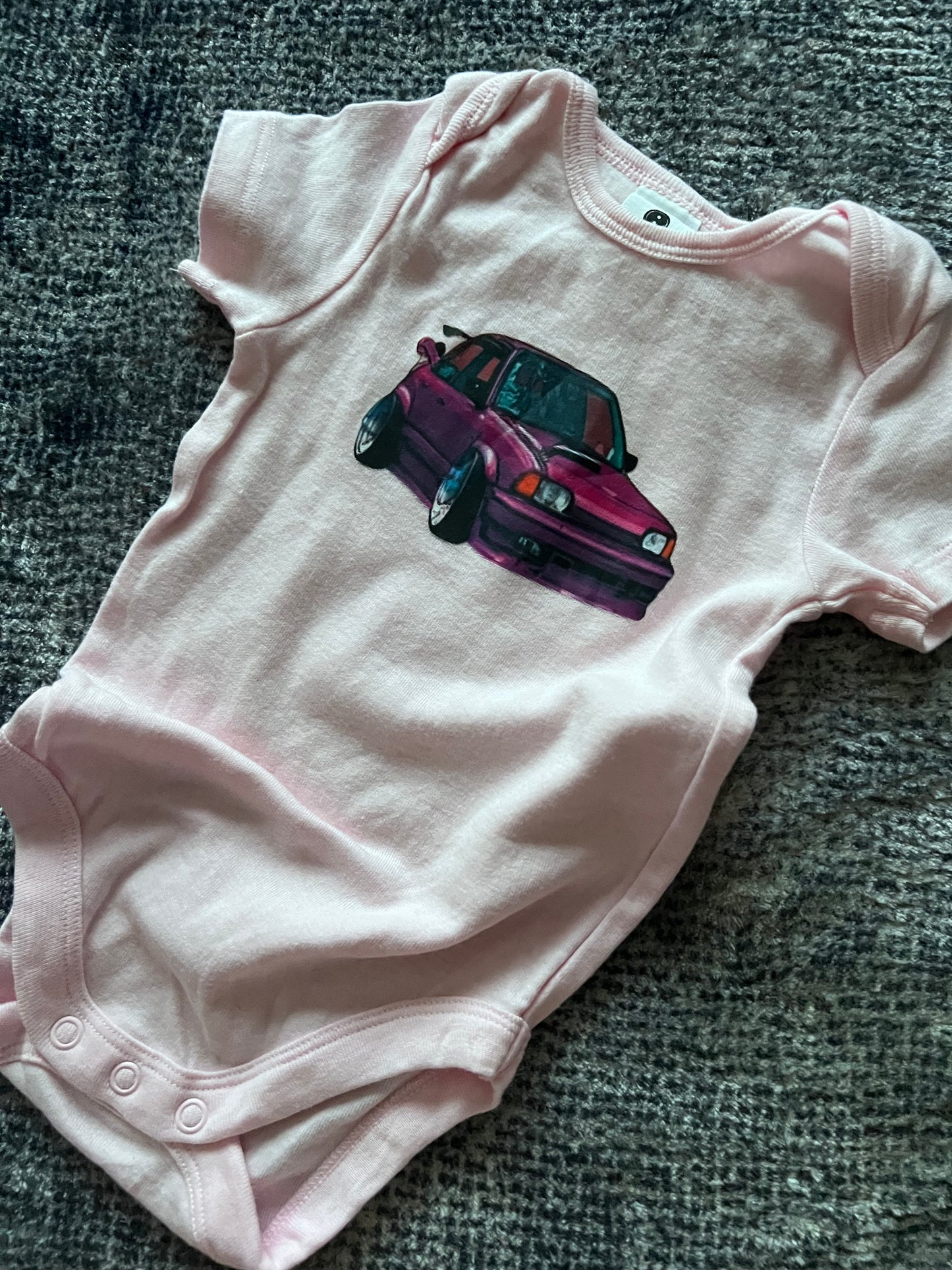 Pink Car Drifter....Onesie, Romper, Bodysuit